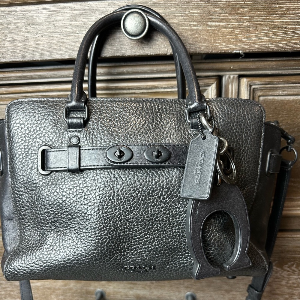 EUC Coach Mini Blake Black Monochrome Carryall Swagger Pebble Leather Satchel